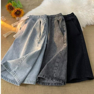 Pantalones cortos denim con cintura elástica y cordón ajustable - Silas
