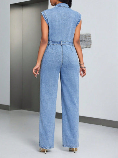 Mono largo mujer sin mangas denim con cinturón - Pilar