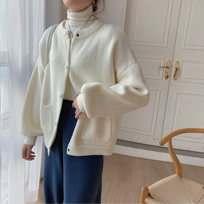 Chaqueta mujer punto cuello redondo cierre a presión - Clémence