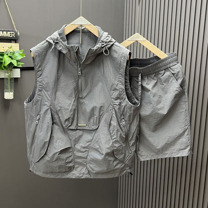 Conjunto chaleco sin mangas hombre capucha ligera estilo utilitario - Pedro