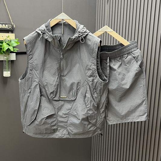 Conjunto chaleco sin mangas hombre capucha ligera estilo utilitario - Pedro