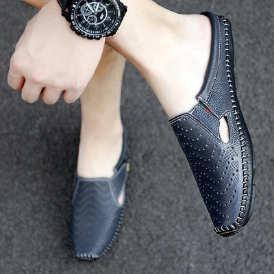 Mocasines destalonados para hombre de piel perforada estilo slip-on - Enrique