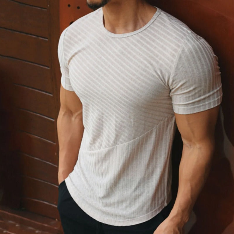 Camiseta para hombre de manga corta canalé fino estilo entallado - Thiago