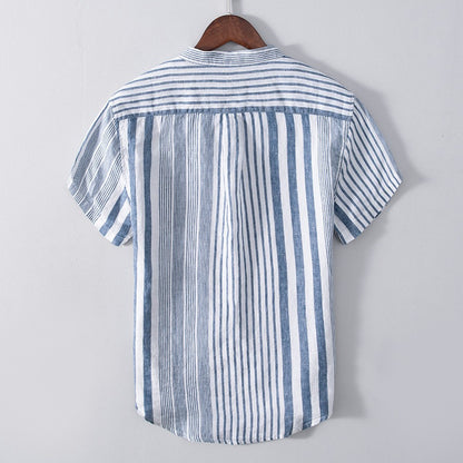 Camisa para hombre de lino cuello mao rayas verticales - Étienne