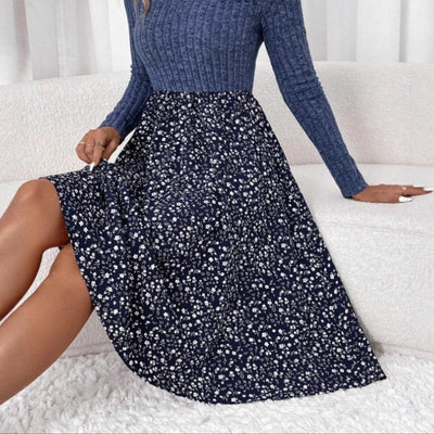 Falda para mujer evasé midi floral cintura alta - Dalia