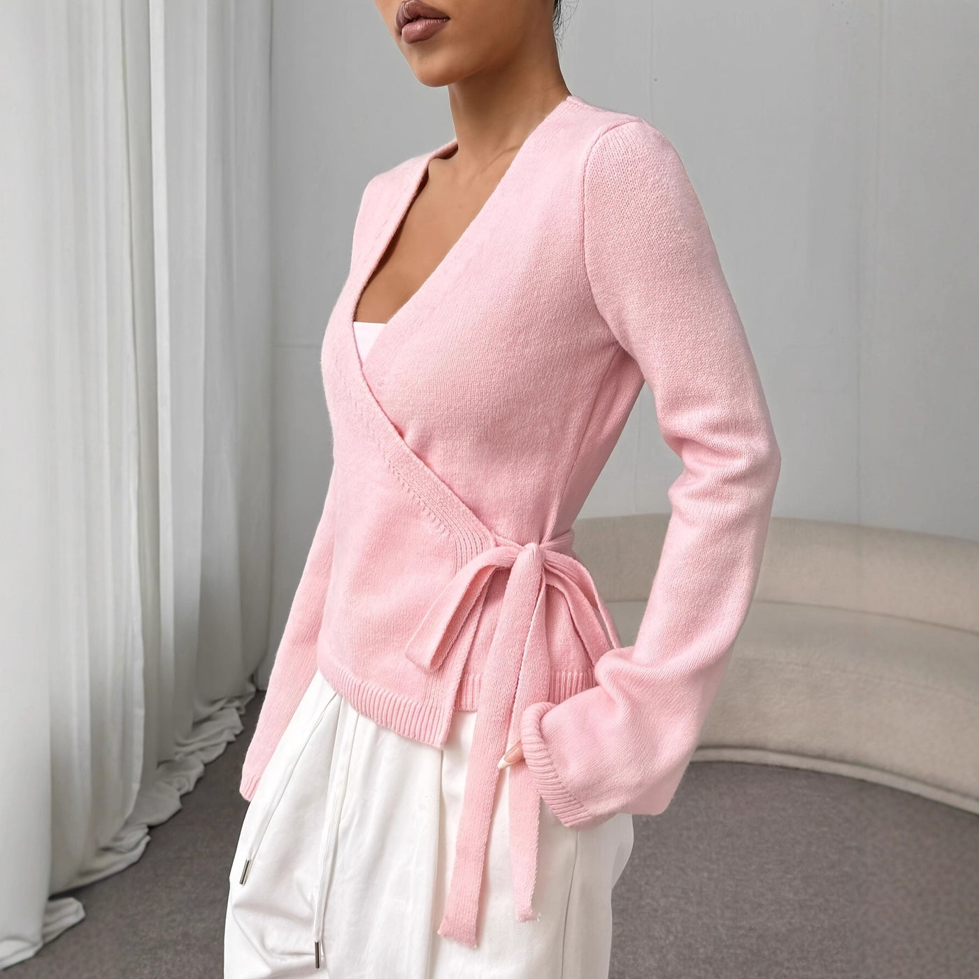 Suéter cruzado de punto con lazo - Léonie