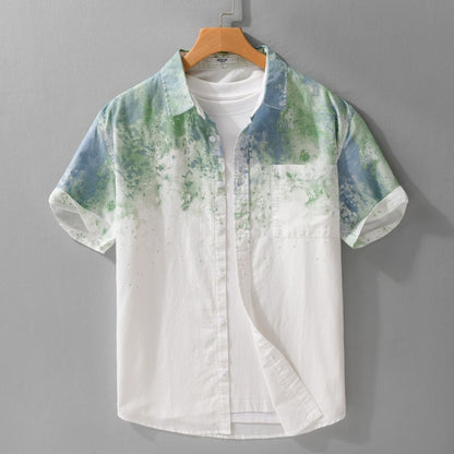 Camisa manga corta para hombre de algodón estampado artístico estilo casual - Jean
