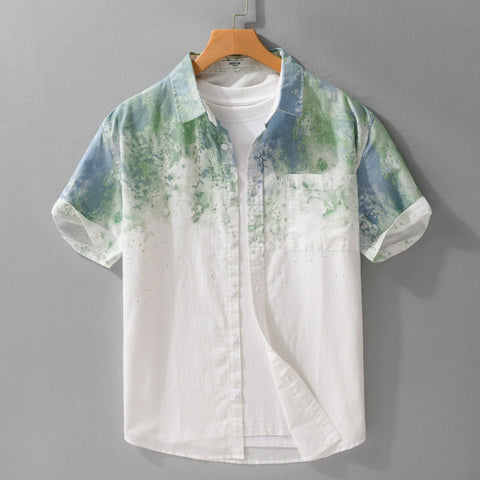 Camisa manga corta para hombre de algodón estampado artístico estilo casual - Jean