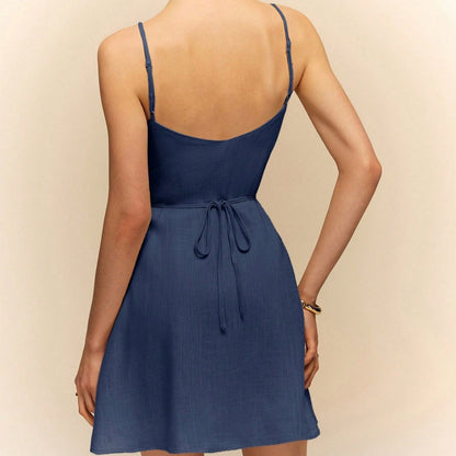 Vestido Corto Mujer Denim Delgado con Botones - Éloïse