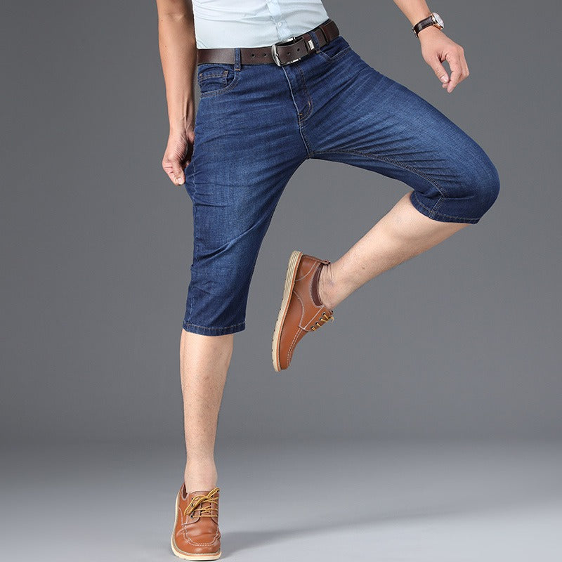 Bermudas para hombre de mezclilla elástica corte recto estilo casual - Raul