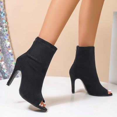 Botines de tacón para mujer acabado gamuza estilo peep toe ajustado - Vanesa