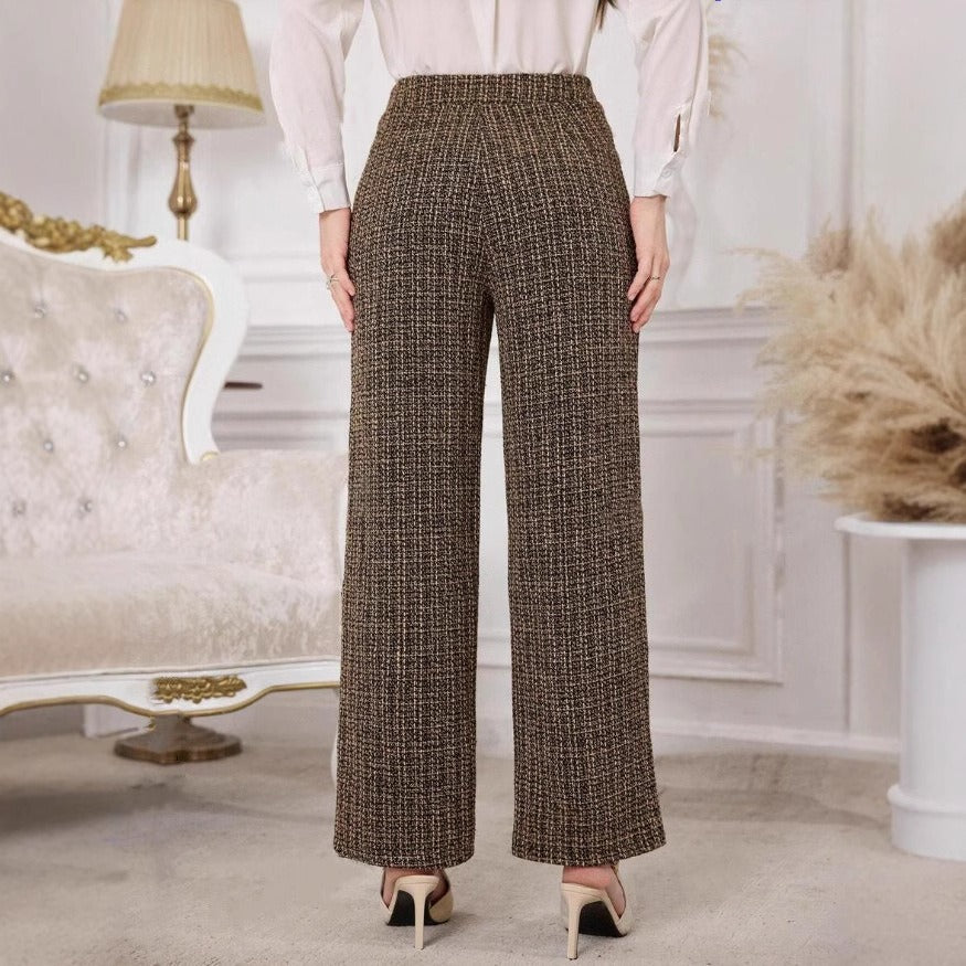 Pantalón mujer tweed tiro alto botones decorativos – Noémie