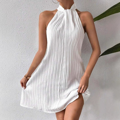 Vestido para mujer plisado de cuello halter cinturón - Eléa