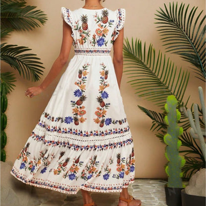 Vestido largo bordado bohemio mujer - Ameyal