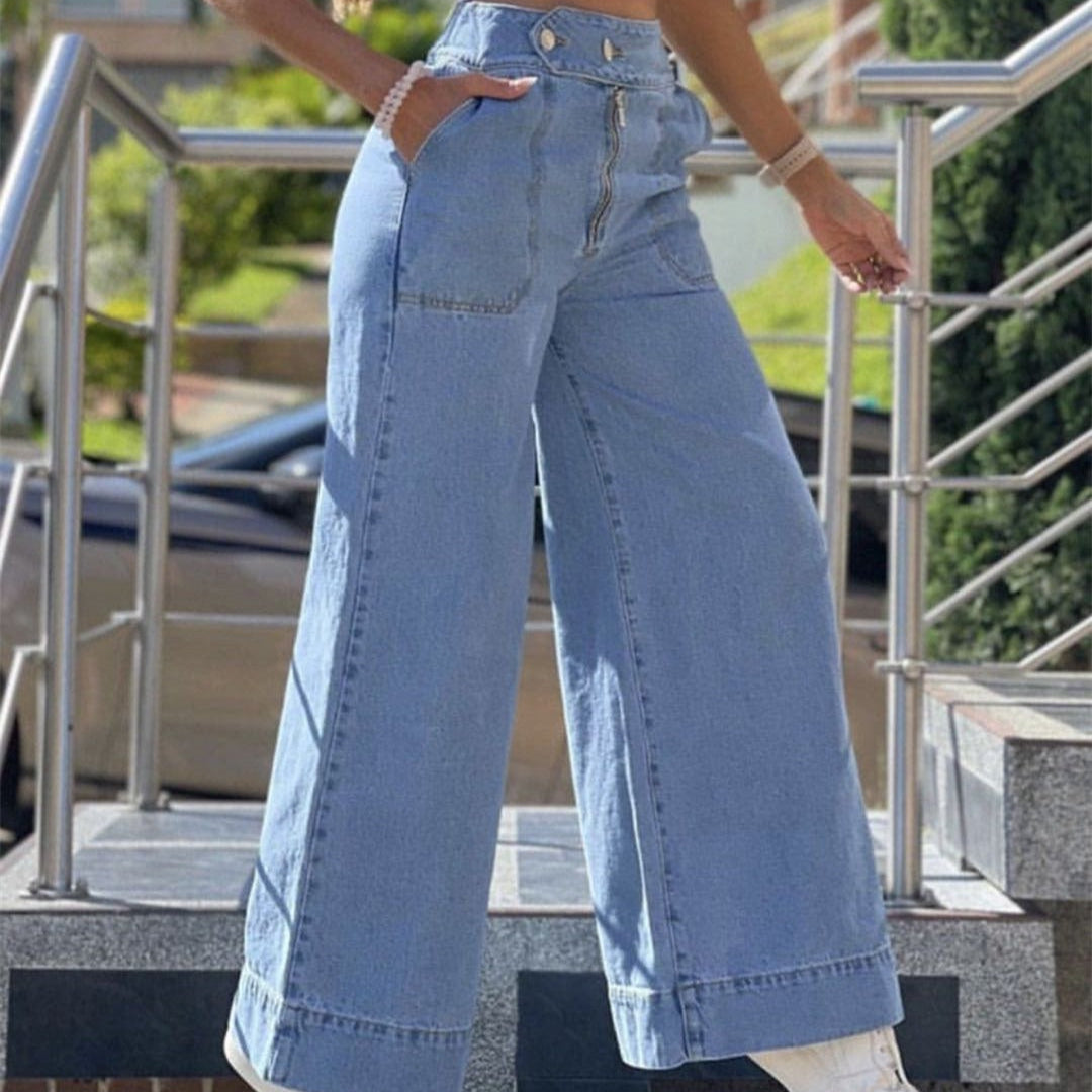 Pantalón denim para mujer de talle alto pierna ancha - Romina