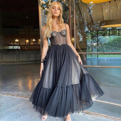 Vestido largo para mujer de tul bordado corsé estructurado - Celeste