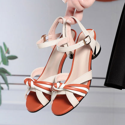 Sandalias de tacón bajo para mujer de piel sintética trenzadas estilo elegante - Noémie