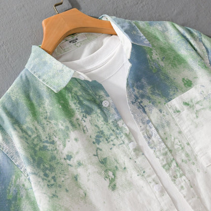 Camisa manga corta para hombre de algodón estampado artístico estilo casual - Jean