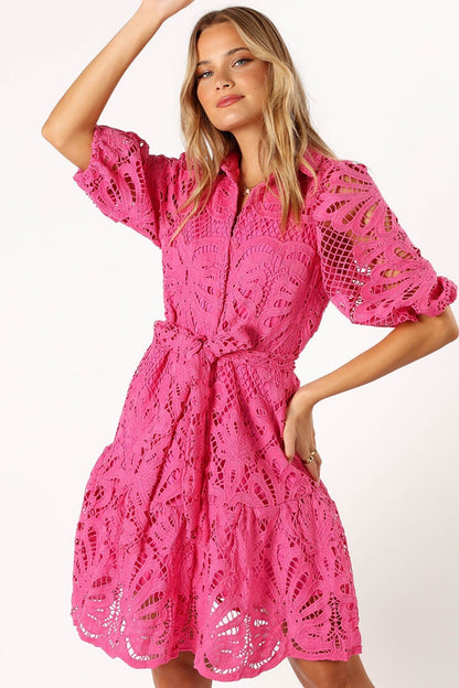 Vestido mujer encaje floral manga globo estilo romántico - Yanet