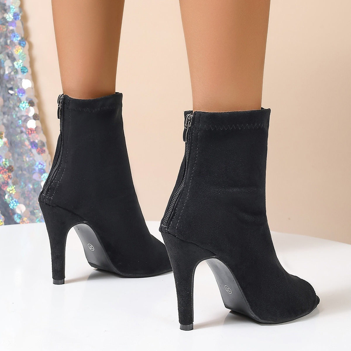 Botines de tacón para mujer acabado gamuza estilo peep toe ajustado - Vanesa
