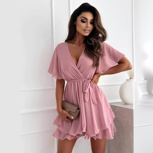 Vestido corto de mujer con vuelo y escote cruzado - Maëlle