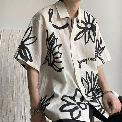 Camisa para hombre de manga corta lino diseño floral artístico - Jörg