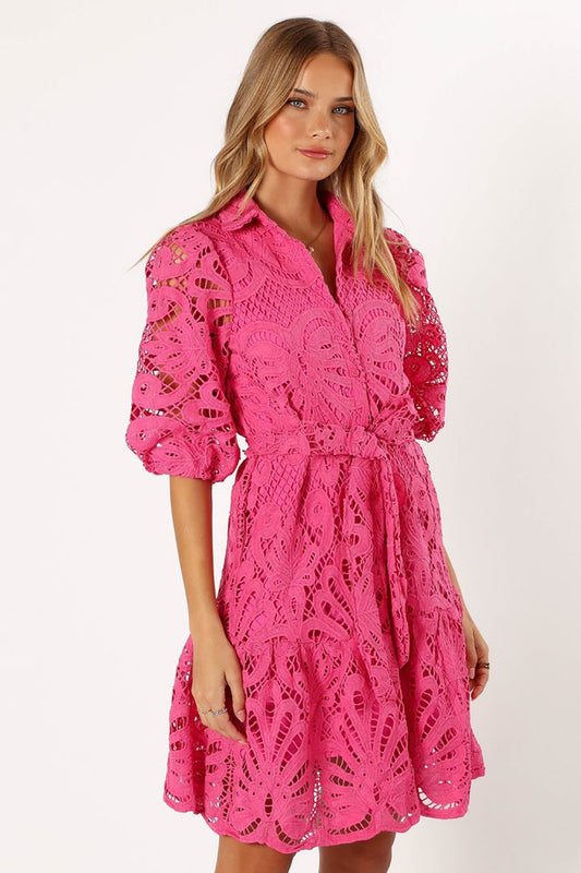 Vestido mujer encaje floral manga globo estilo romántico - Yanet