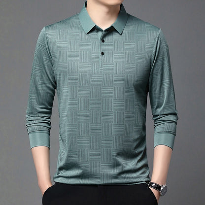 Camiseta polo para hombre de punto con textura geométrica y manga larga - Hugo