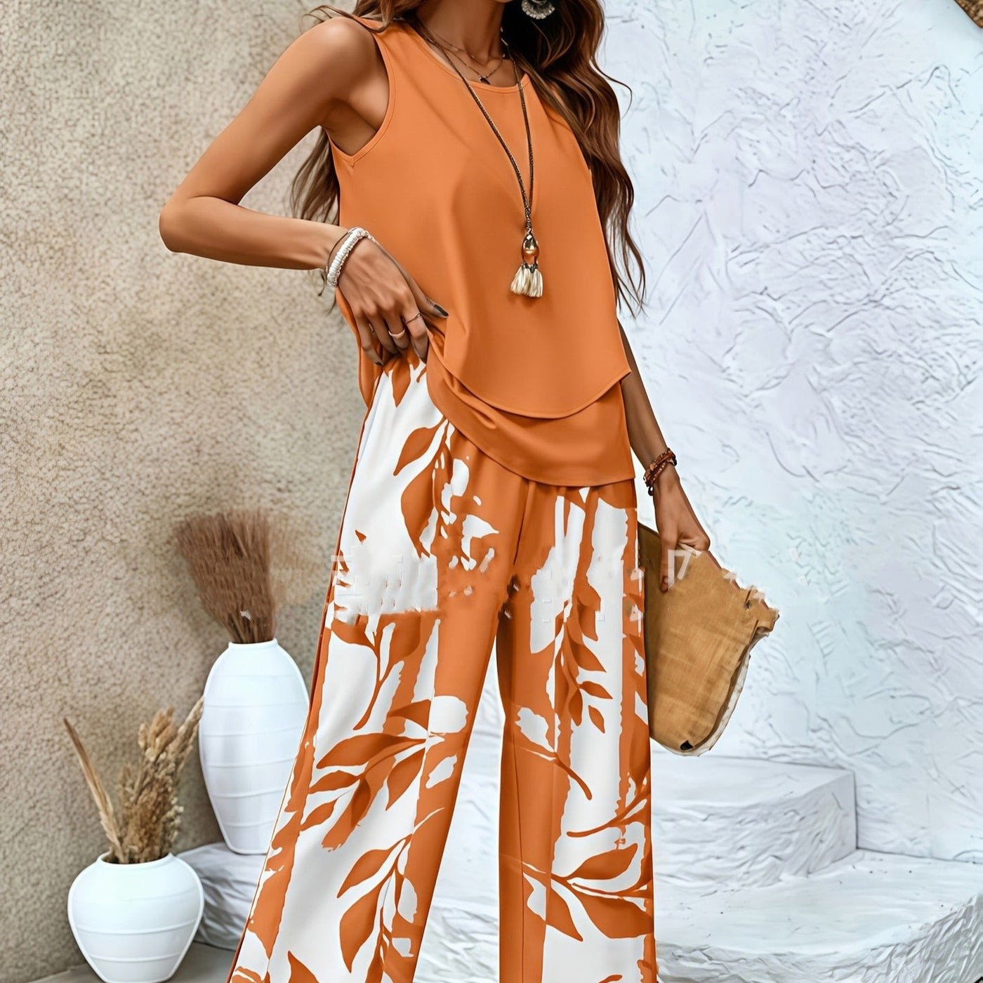 Conjunto para mujer de estampado floral sin mangas estilo veraniego - Mireya