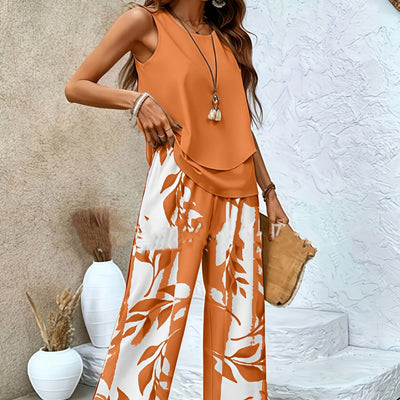 Conjunto para mujer de estampado floral sin mangas estilo veraniego - Mireya