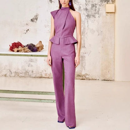 Mono mujer sin mangas peplum cuello alto lila - Oriane
