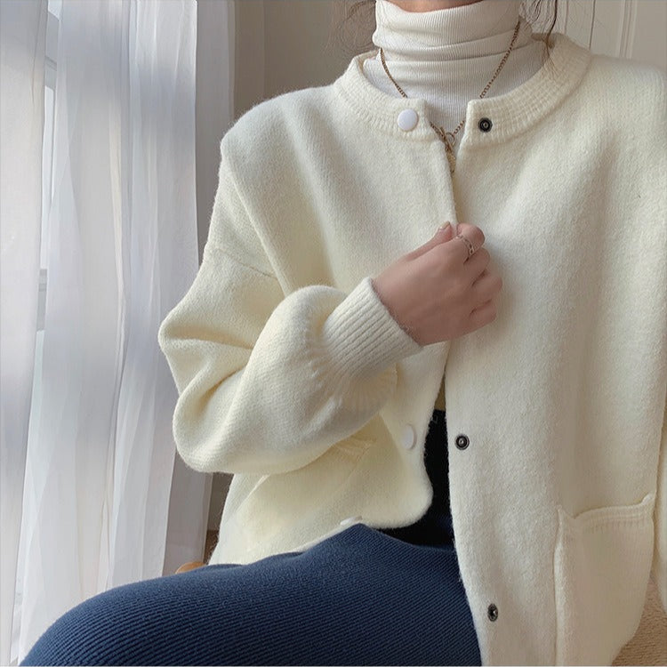 Chaqueta mujer punto cuello redondo cierre a presión - Clémence