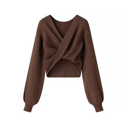 Jersey mujer punto canalé diseño cruzado estilo cropped - Alix