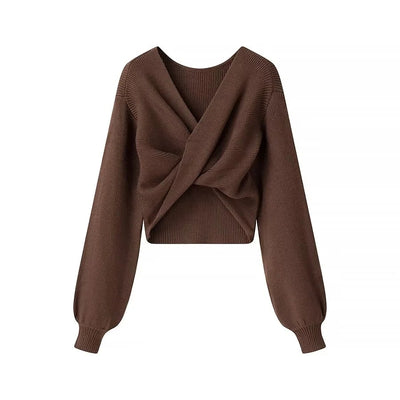 Jersey mujer punto canalé diseño cruzado estilo cropped - Alix