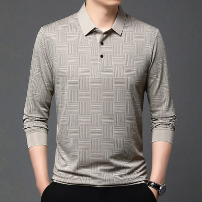 Camiseta polo para hombre de punto con textura geométrica y manga larga - Hugo