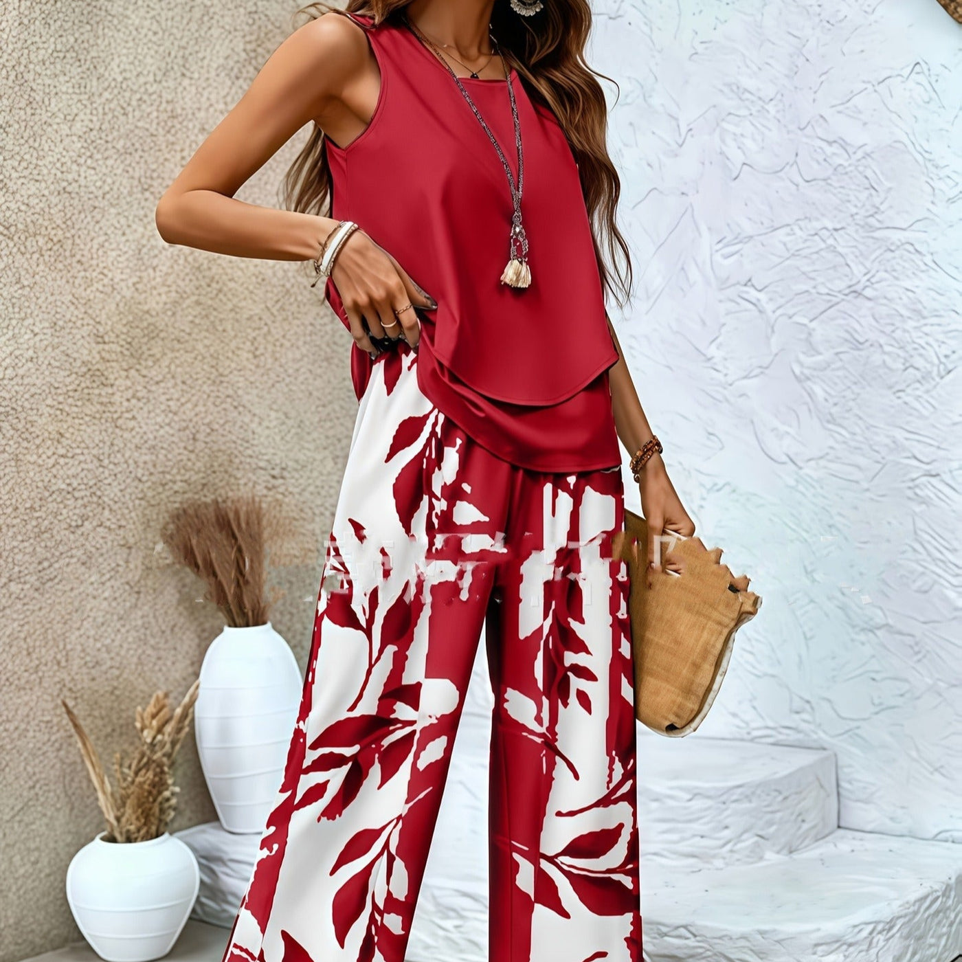 Conjunto para mujer de estampado floral sin mangas estilo veraniego - Mireya