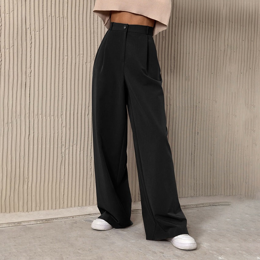 Pantalón para mujer de pierna ancha talle alto estilo sastrero - Renata