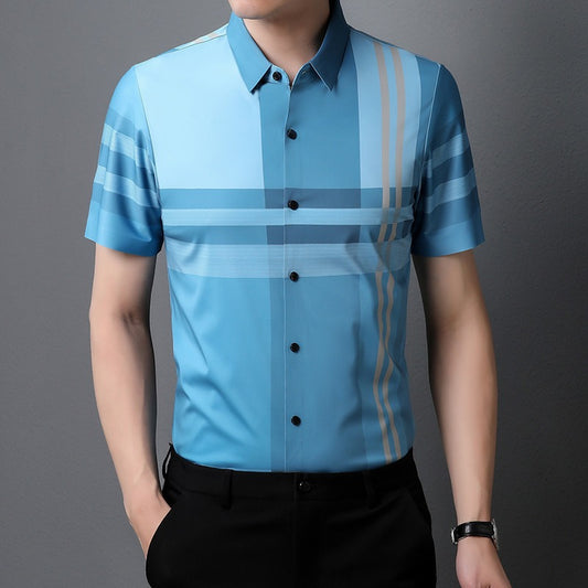 Camisa hombre manga corta estampado geométrico fluido - Henrik