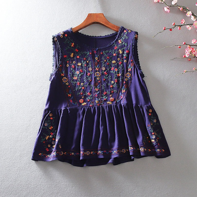 Blusa sin mangas bordado floral bohemio - Alondra