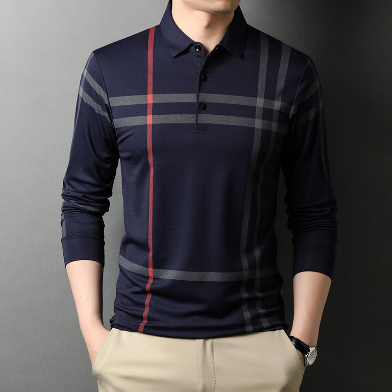 Polo de hombre en punto técnico con manga larga y cuadros - Gaël