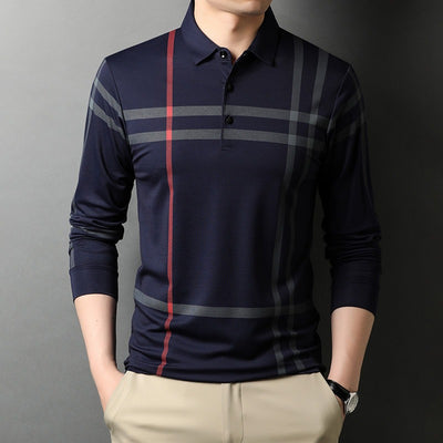 Polo de hombre en punto técnico con manga larga y cuadros - Gaël