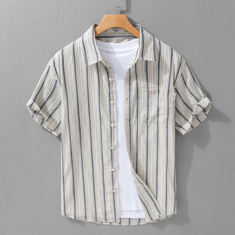 Camisa casual para hombre de manga corta lino a rayas - Gaël