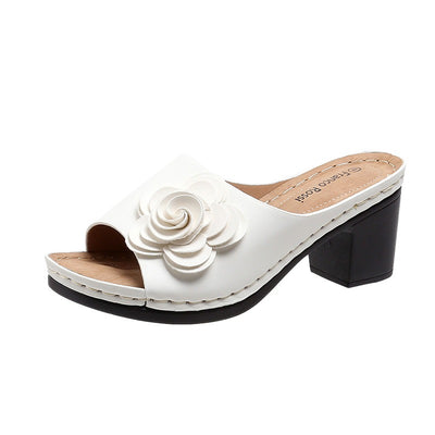 Sandalias Mujer Tacón Medio Aplique Floral Elegante - Noemí