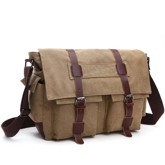Bandolera para hombre de lona con correas de cuero estilo vintage - Sébastien