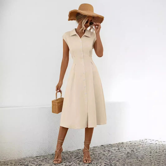 Vestido midi para mujer de algodón estilo camisero - Anaëlle