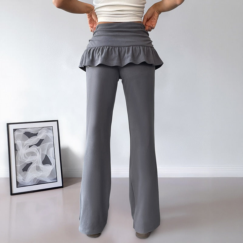 Pantalón para mujer de algodón con volantes estilo acampanado - Solène