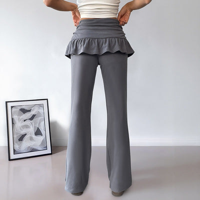 Pantalón para mujer de algodón con volantes estilo acampanado - Solène