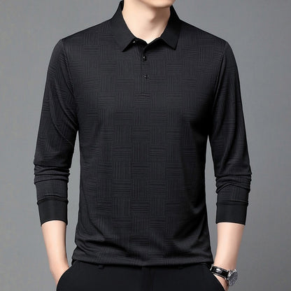 Camiseta polo para hombre de punto con textura geométrica y manga larga - Hugo