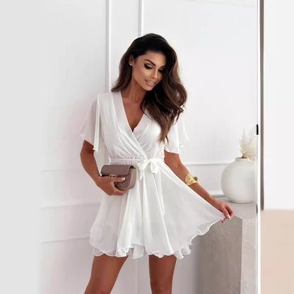 Vestido corto de mujer con vuelo y escote cruzado - Maëlle