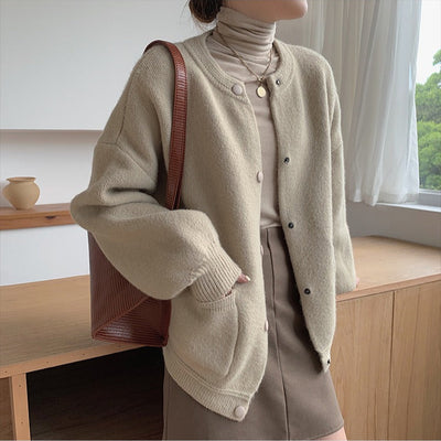 Chaqueta mujer punto cuello redondo cierre a presión - Clémence